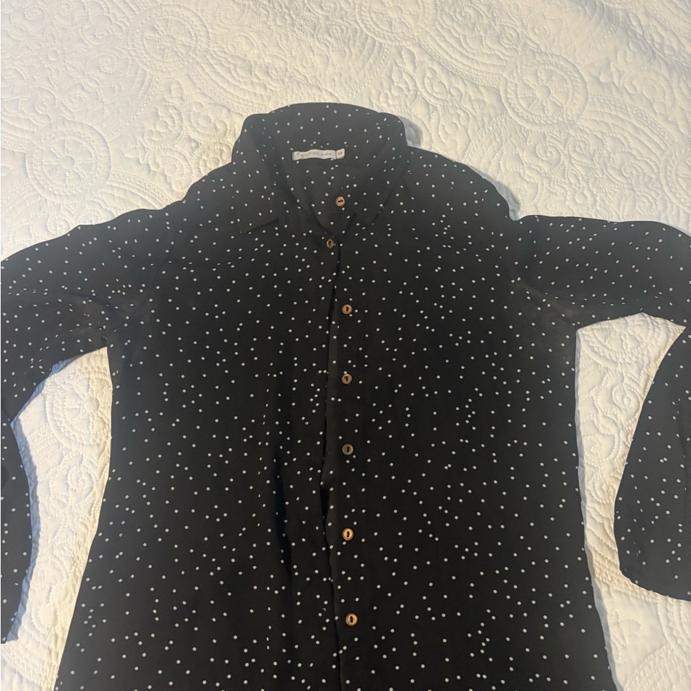 White House Black Market Black Polka Dot Button Down Shirt